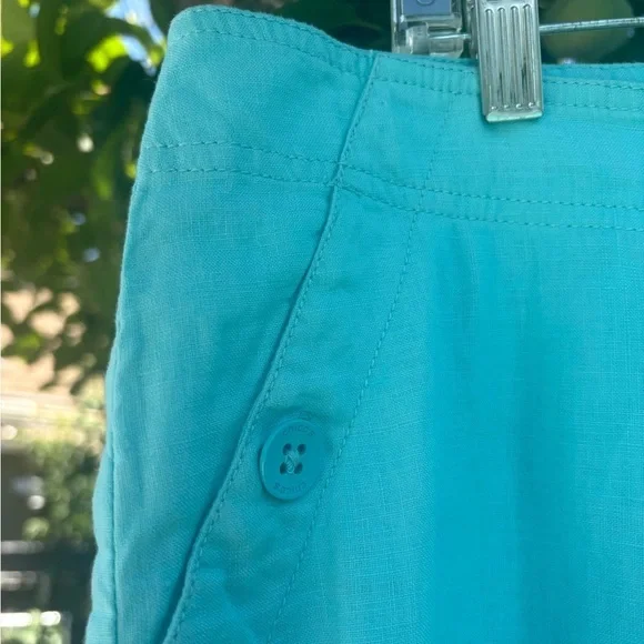 Chico’s Turquoise 100% Linen Wide Leg Flat Front Four Pocket Pants Size Large - Picture 5 of 10